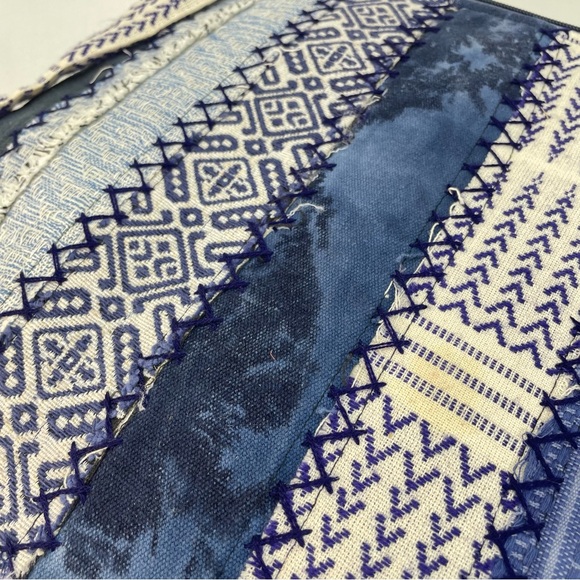 DEMDACO PATCHWORK CROSS BODY BAG Denim Blue White Cotton Adjustable Strap Boho - Picture 4 of 14